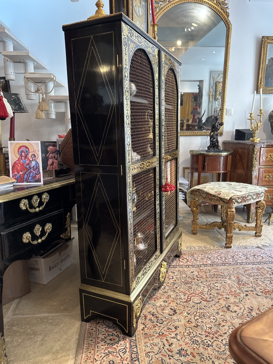 Bookcase Louis XIV Period Ebony Boulle Marquetry Brass And Blackened Wood-photo-5