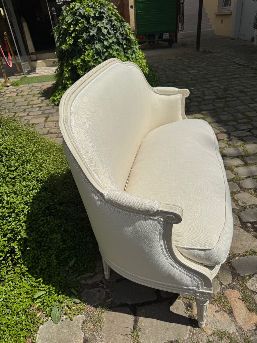 Canapé trilobé d’époque Louis XVI en hêtre réchampi estampillé de jean baptiste Boulard -photo-4