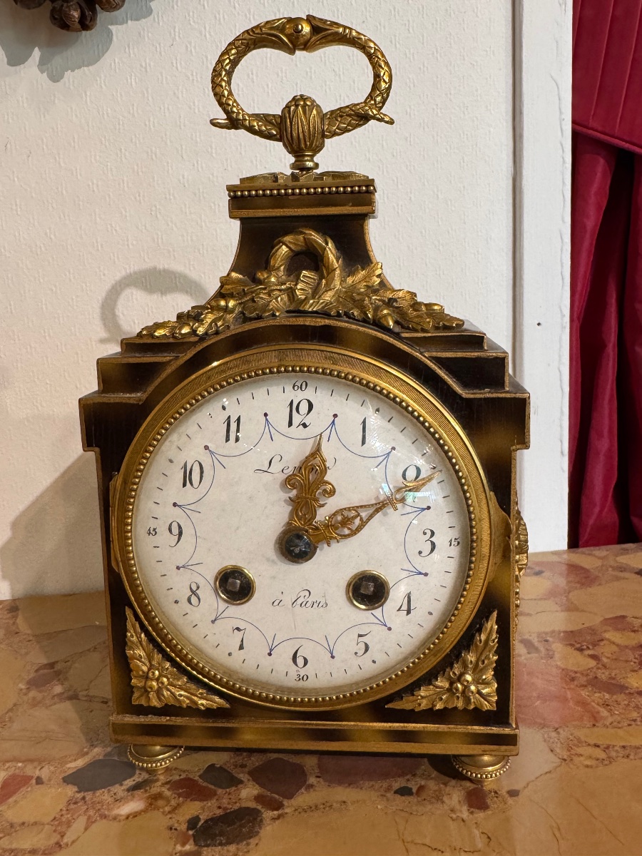 Pendulette  de voyage en corne couleur camel de lenoir à Paris 1 moitié du 19 e siècle -photo-1
