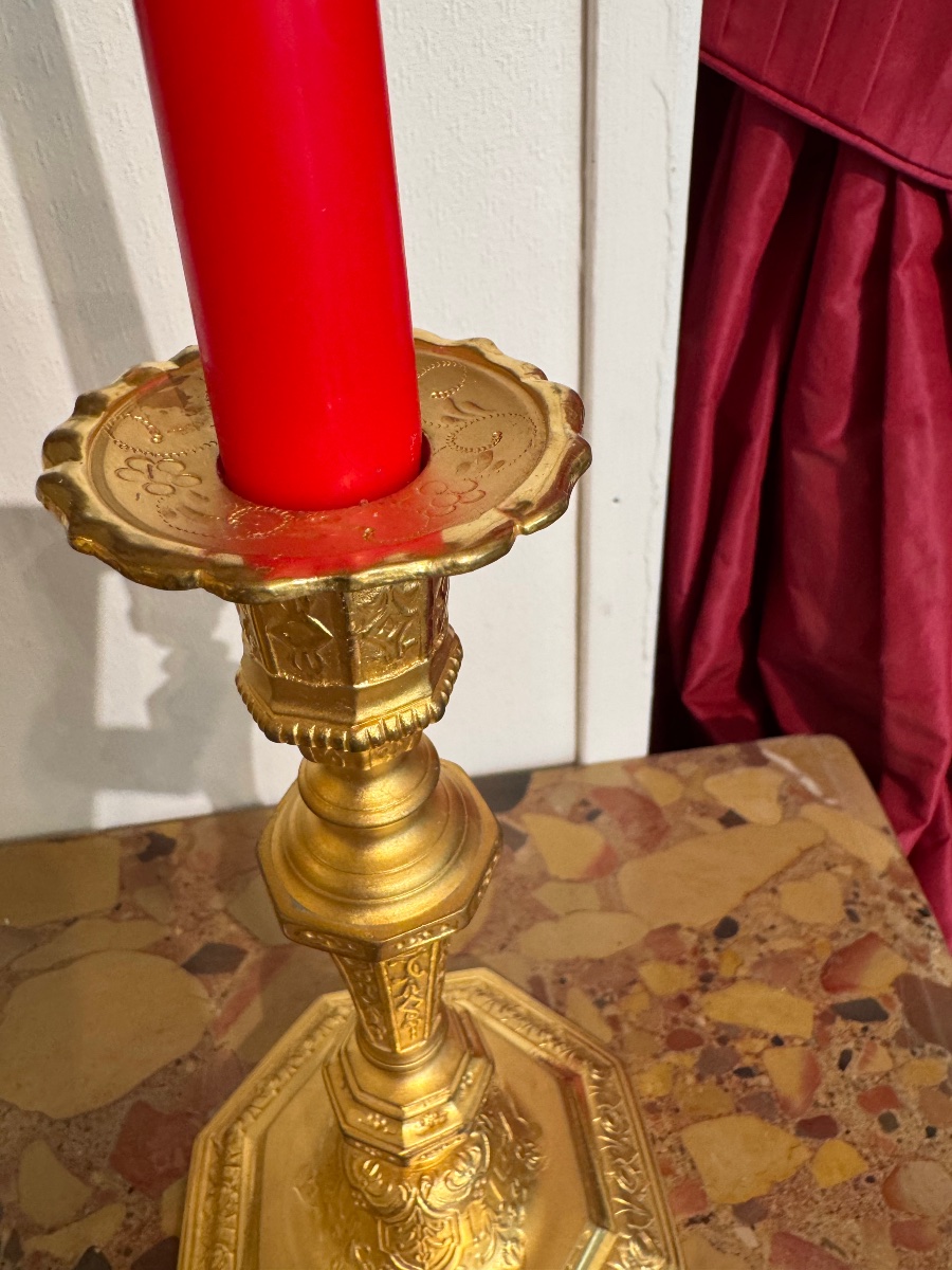 Paire de flambeaux  en bronze doré au mercure époque Louis XIV -photo-2