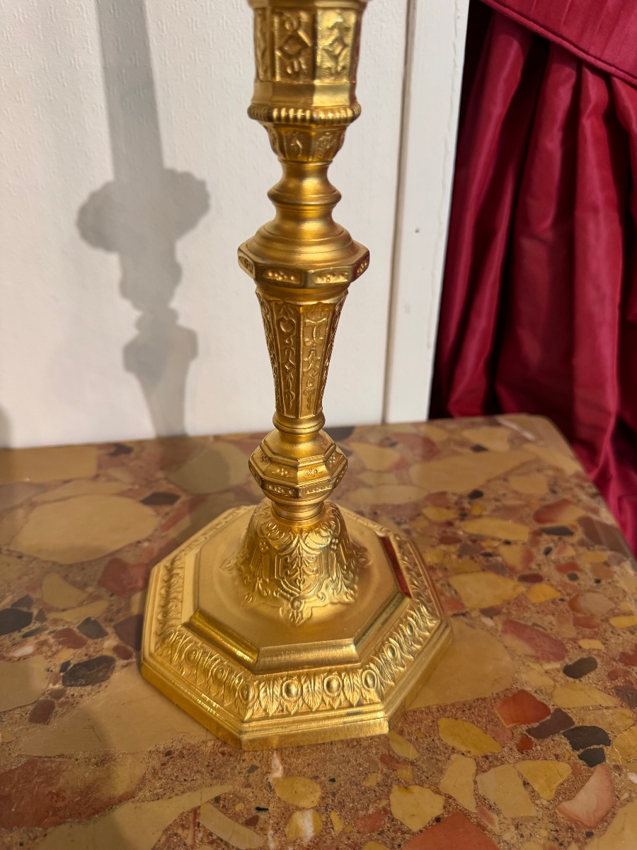 Paire de flambeaux  en bronze doré au mercure époque Louis XIV -photo-4