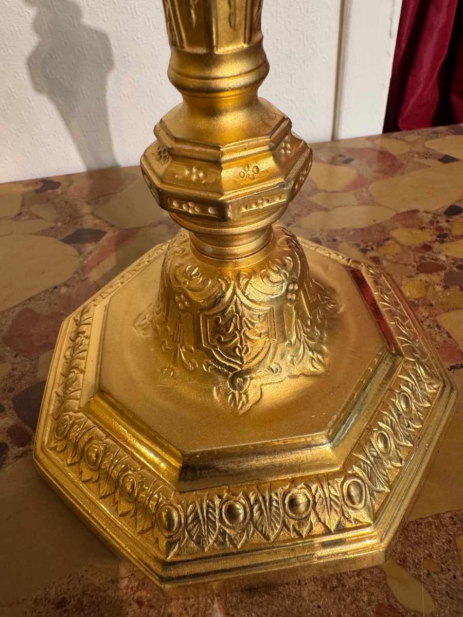 Paire de flambeaux  en bronze doré au mercure époque Louis XIV -photo-1