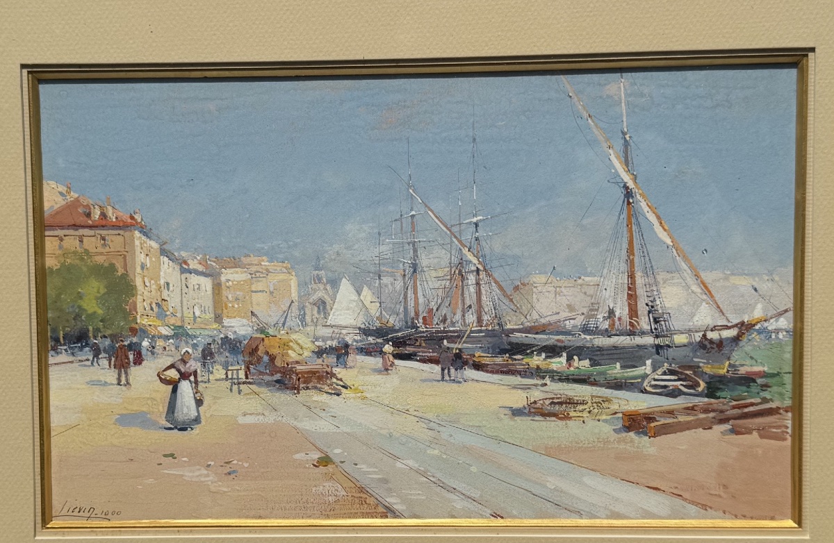 Gouache  du port de Marseille par Eugène galien laloue