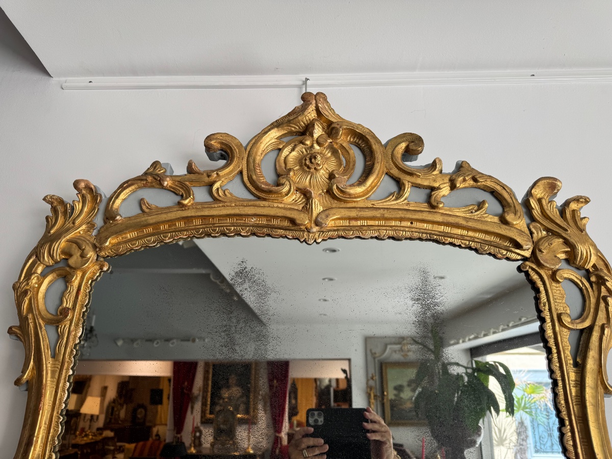 Miroir époque régence bois doré et miroir au mercure -photo-3