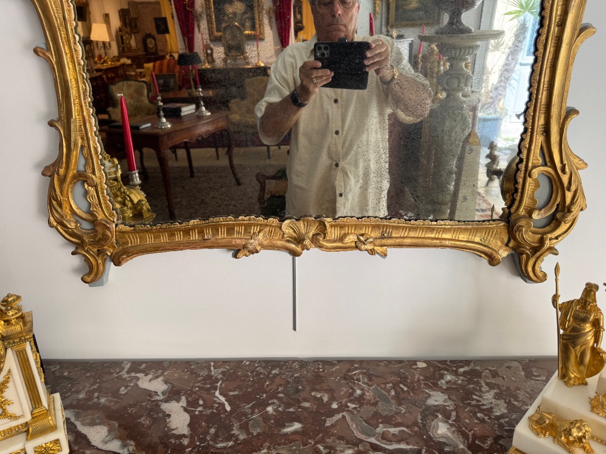 Miroir époque régence bois doré et miroir au mercure -photo-4