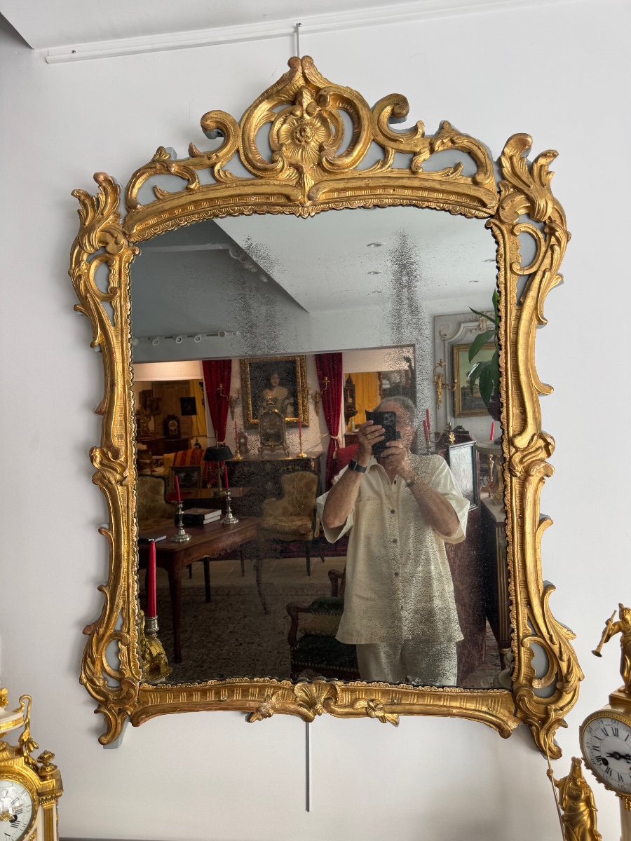 Miroir époque régence bois doré et miroir au mercure -photo-1