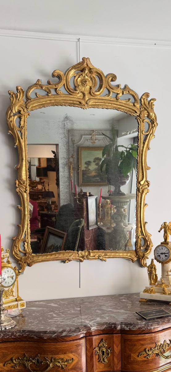 Miroir époque régence bois doré et miroir au mercure 