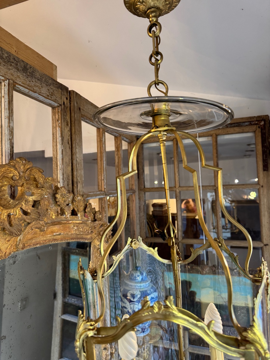 Lanterne de vestibule  en bronze doré 18 e siècle -photo-2
