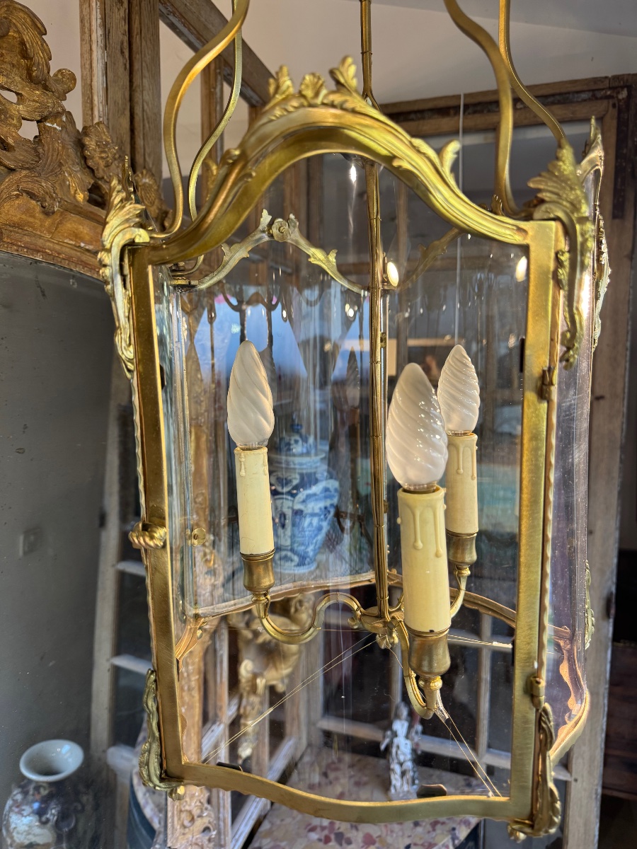 Lanterne de vestibule  en bronze doré 18 e siècle -photo-4
