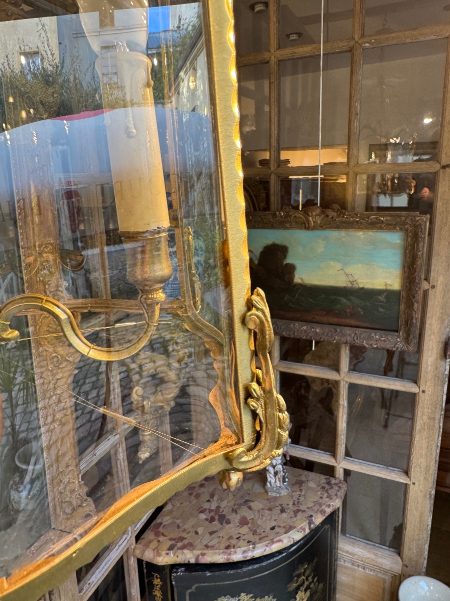 Lanterne de vestibule  en bronze doré 18 e siècle -photo-1