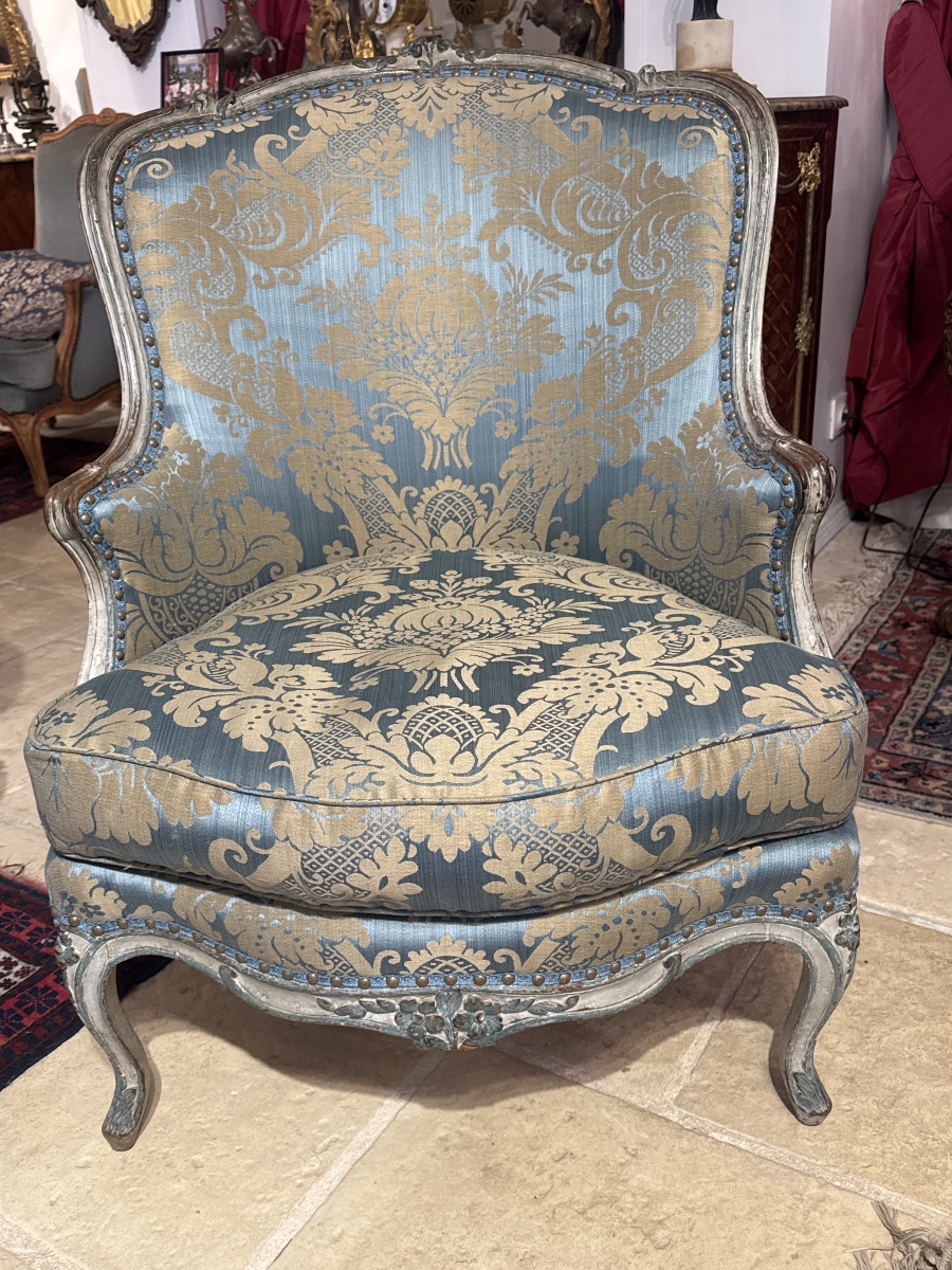 Bergere en gondole époque régence  patine gris et bleu