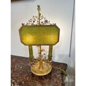 Ornate Gilded Bronze Screen Lamp And Saxony Flowers