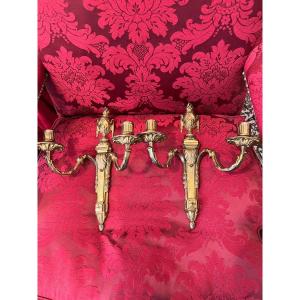 Pair Of Ep Louis XVI Gilded And Chiseled Bronze Sconces 