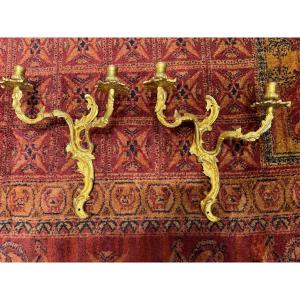 Pair Of Regence Period Wall Lights In Mercury-gilt Bronze 