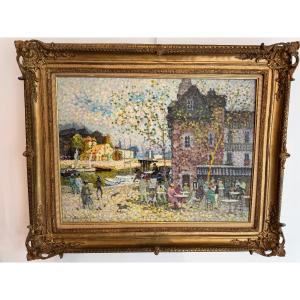 Huile sur toile la lieutenance a honfleur par pierre boudet