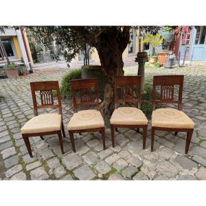 Suite Of 4 Directoire Period Mahogany Cathedral Chairs