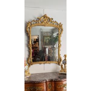 Miroir époque régence bois doré et miroir au mercure