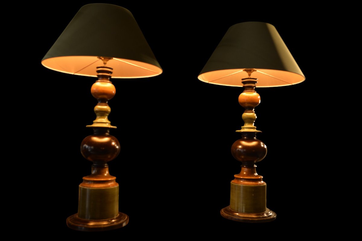 Paire de lampes en bois polychrome-photo-3