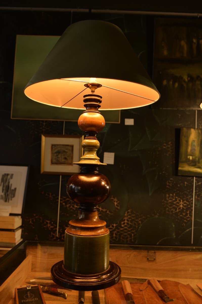 Paire de lampes en bois polychrome-photo-4