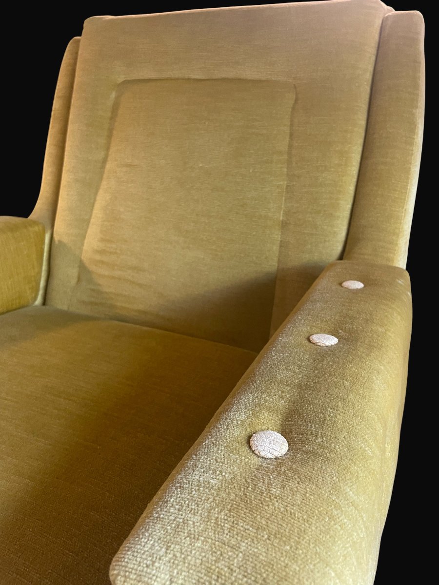 Yellow Velvet Armchair – 1970s-photo-3