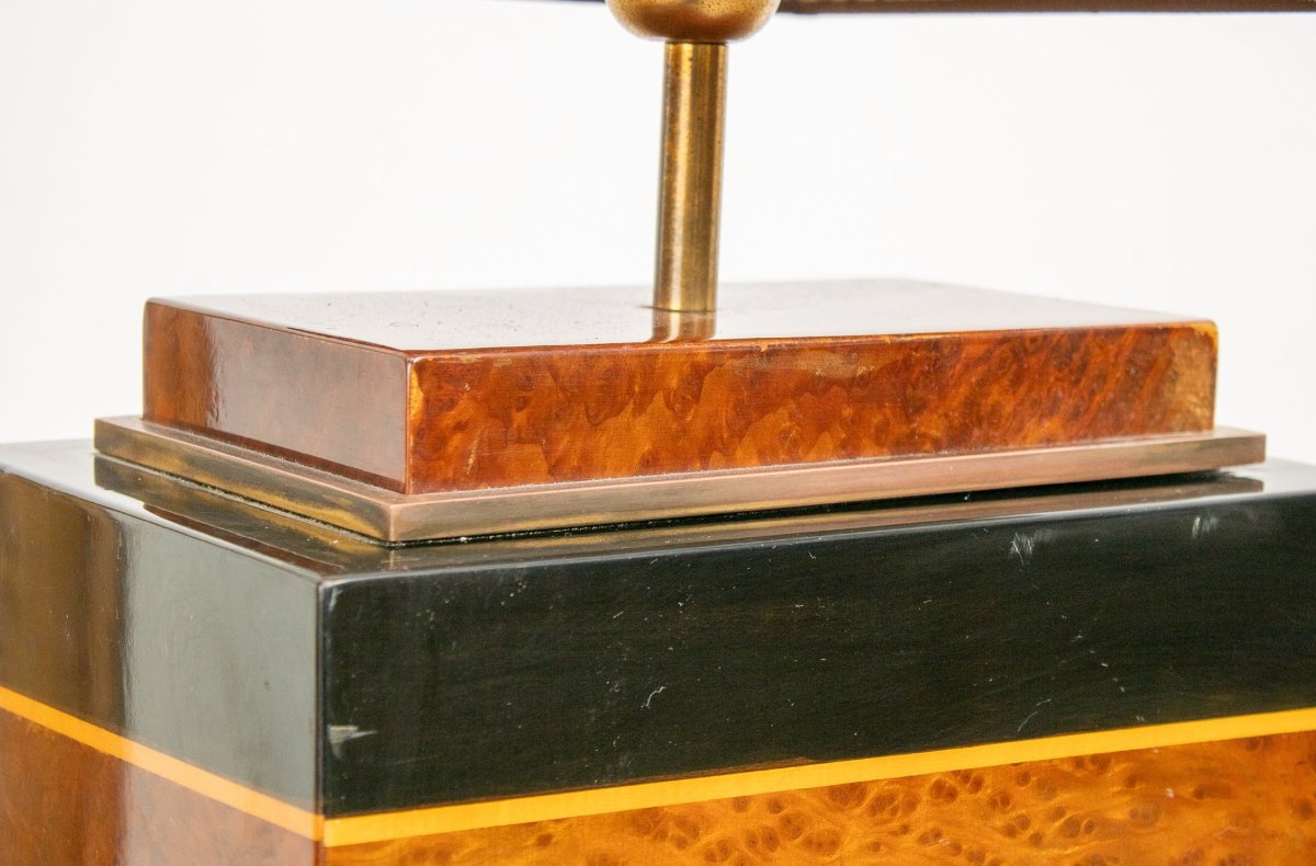 Designer Table Lamp In Burr Walnut And Black Lacquer – Italy, Circa 1960-1970-photo-4