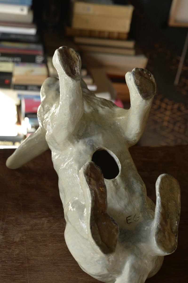 Lièvre en céramique émaillée blanche-photo-4