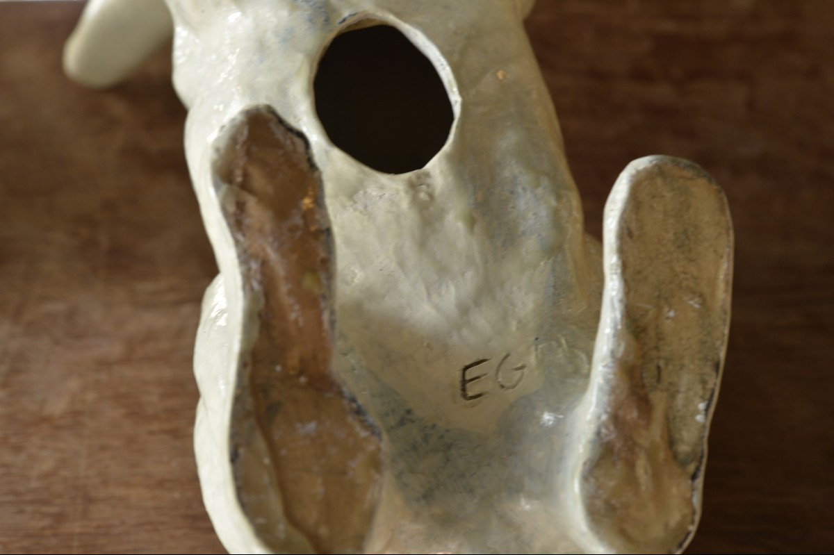 Lièvre en céramique émaillée blanche-photo-1