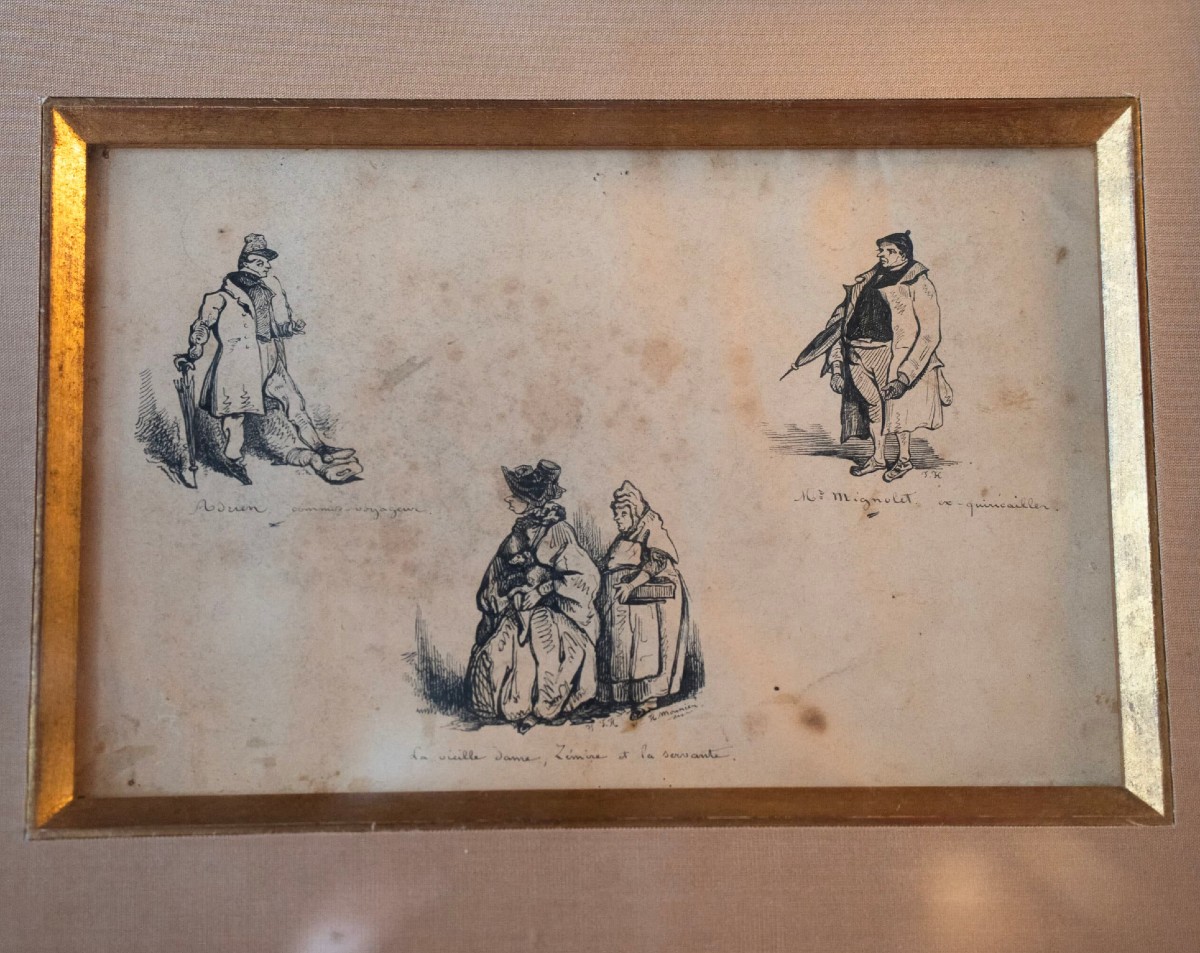 Henri Monier (1799–1877) - Dessin à l'encre de quatre personnages annotés -photo-2