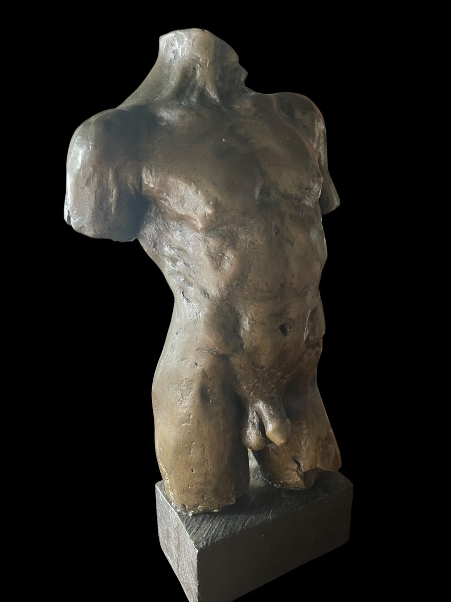 Male Torso In Bronze, 20th Century-photo-1