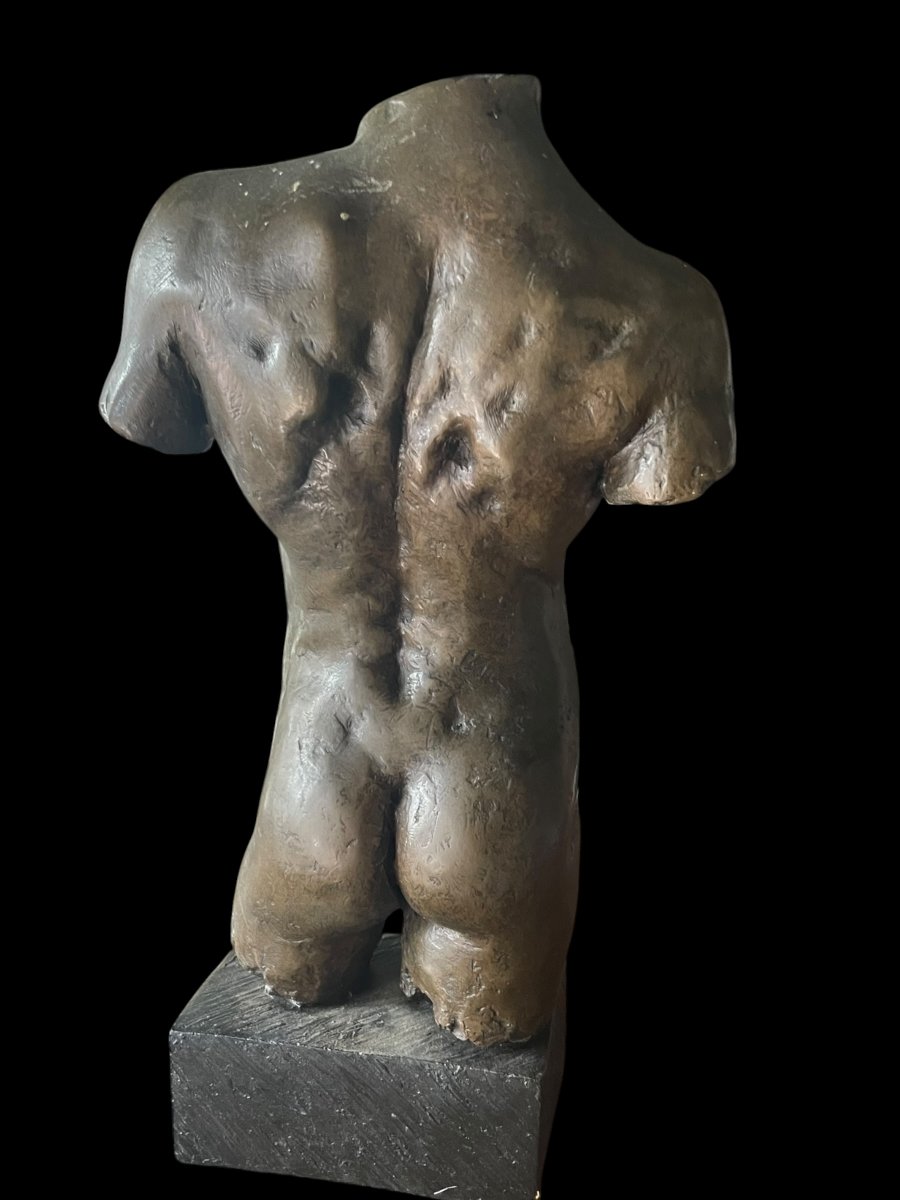 Male Torso In Bronze, 20th Century-photo-3