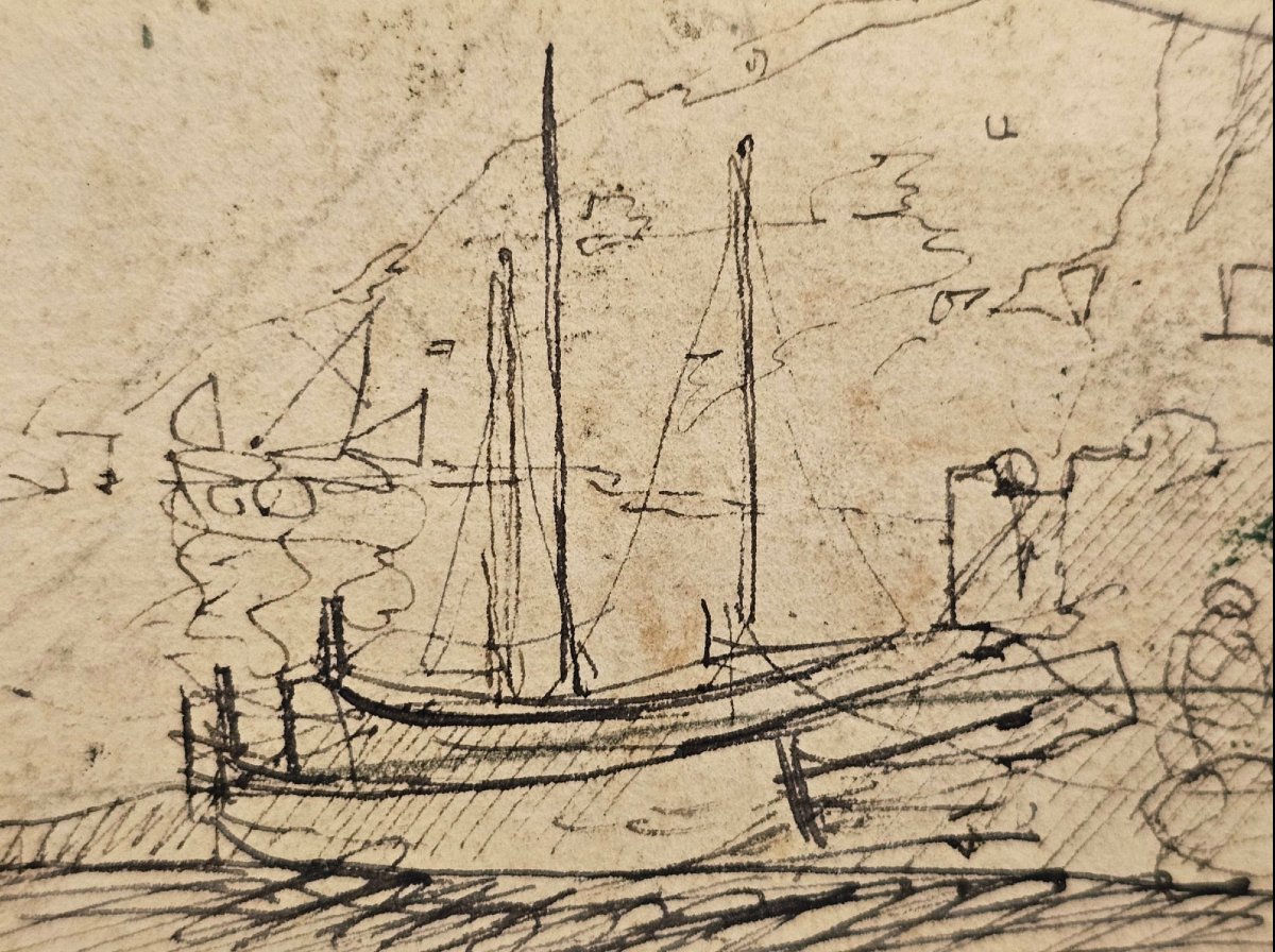  Gennaro Villani (1885 - 1948) - Two Line Drawings - Port Scenes-photo-2