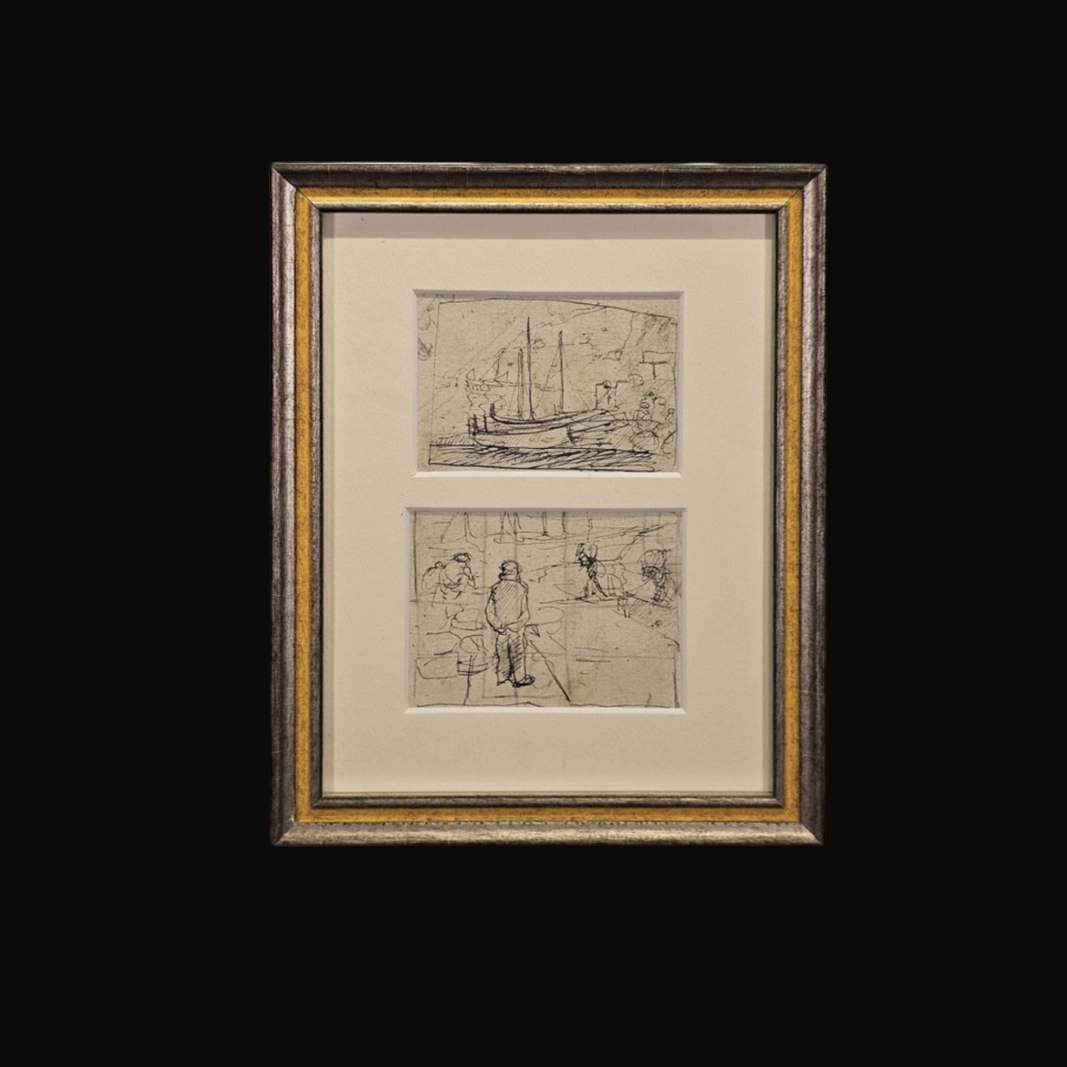  Gennaro Villani (1885 - 1948) - Two Line Drawings - Port Scenes