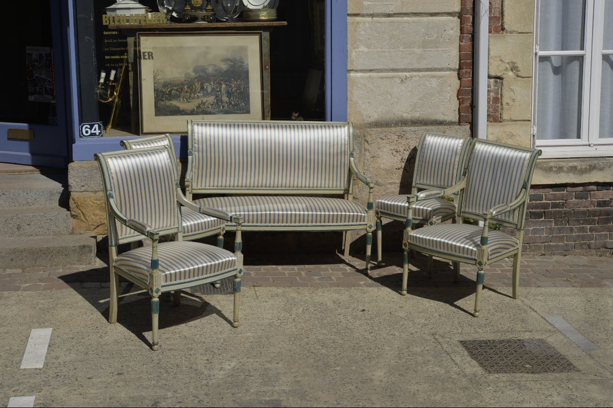 Painted Wood Directoire-style Salon - 19th Century-photo-1