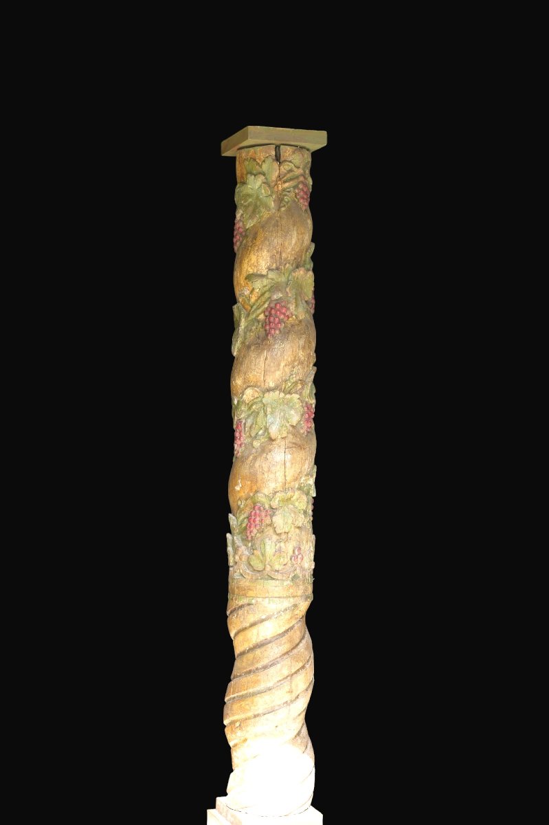 Colonne à pampres de vigne polychrome – Bourgogne, XVIe siècle 