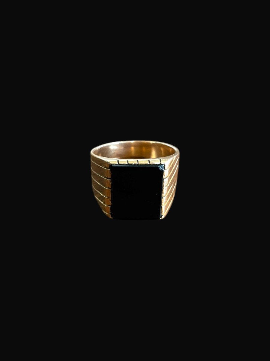 Vintage 18 Carat Yellow Gold And Black Onyx Chevalière Circa 1950-photo-3