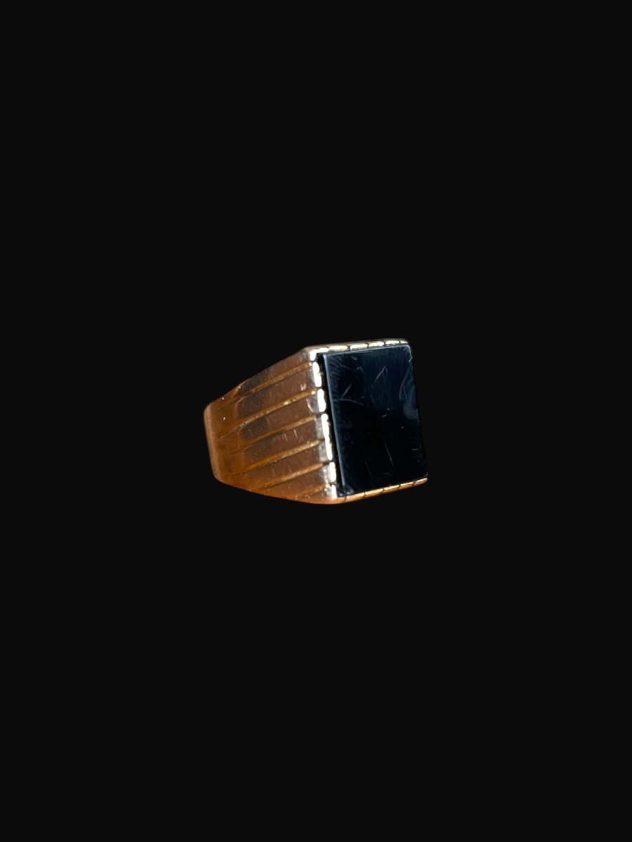 Vintage 18 Carat Yellow Gold And Black Onyx Chevalière Circa 1950