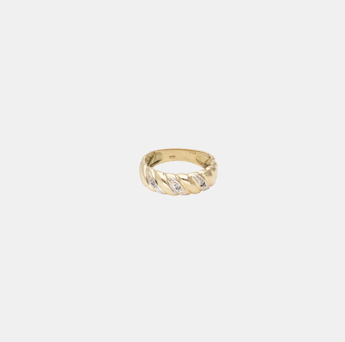 Bague Godronnée En Or Jaune 18 Carats Et Diamants-photo-2