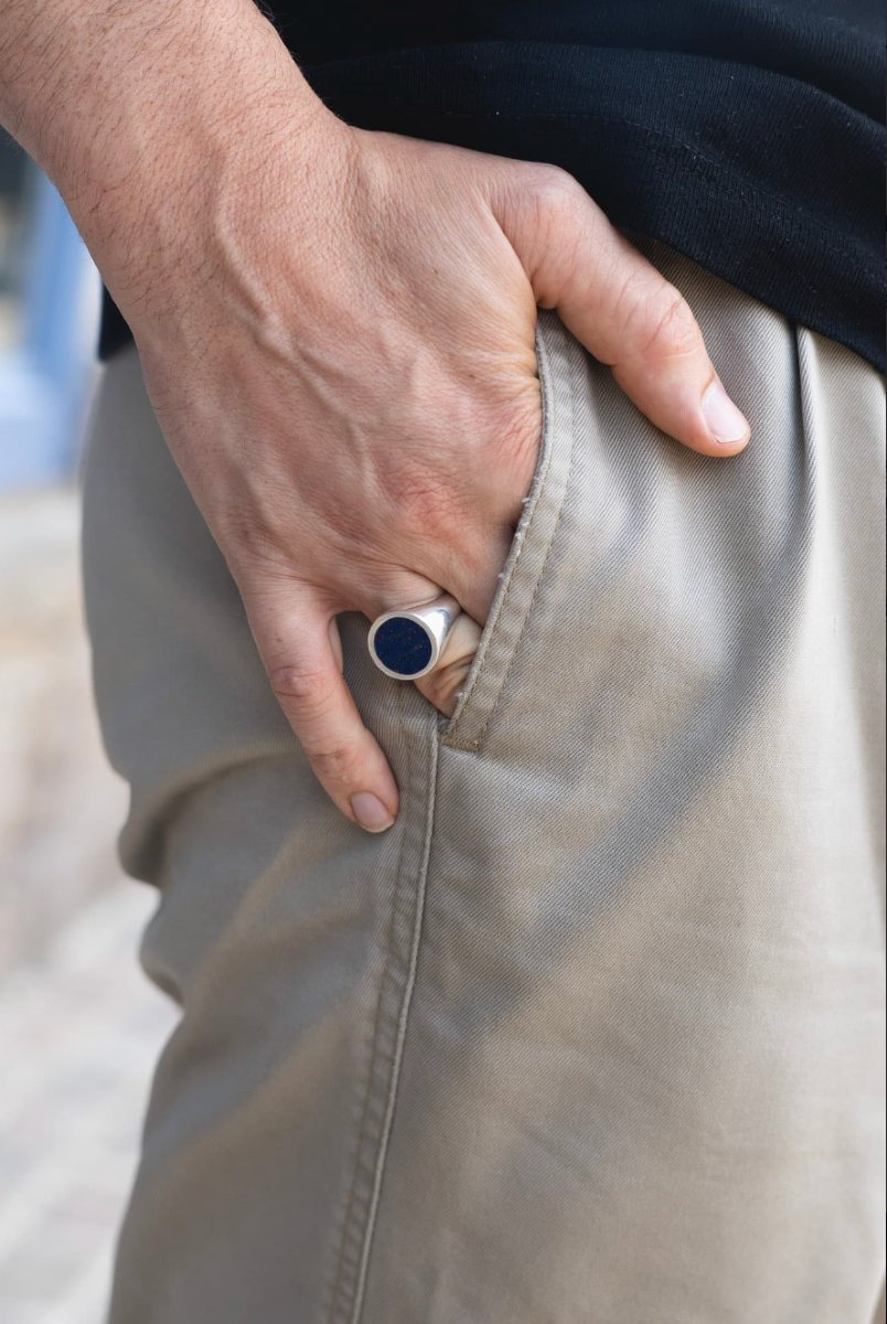 Chevalière Moderne en Argent Massif et Lapis-Lazuli-photo-3