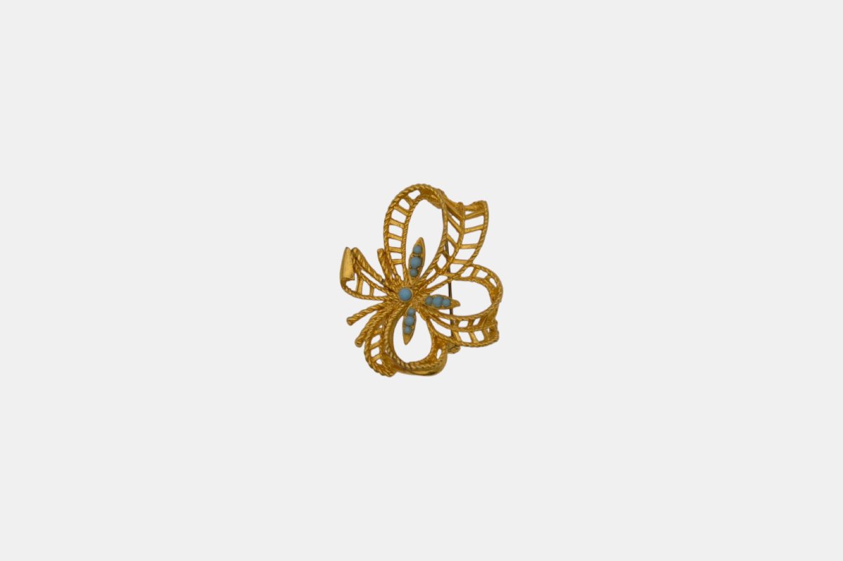 Broche papillon en plaqué or et cabochons turquoise – Dans le goût de Van Cleef & Arpels-photo-3