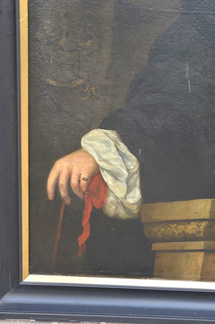 Grand portrait d'homme dans le goût de Philippe de Champaigne – Huile sur toile, XIXᵉ siècle-photo-3