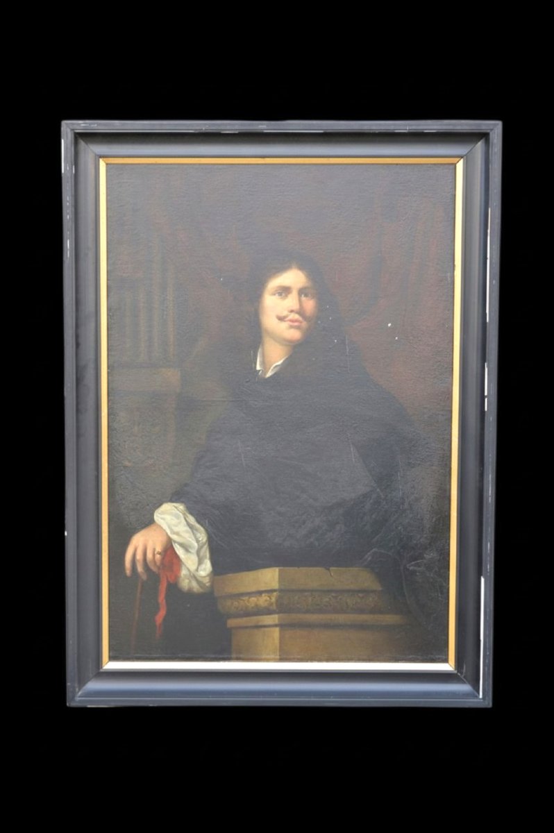 Grand portrait d'homme dans le goût de Philippe de Champaigne – Huile sur toile, XIXᵉ siècle