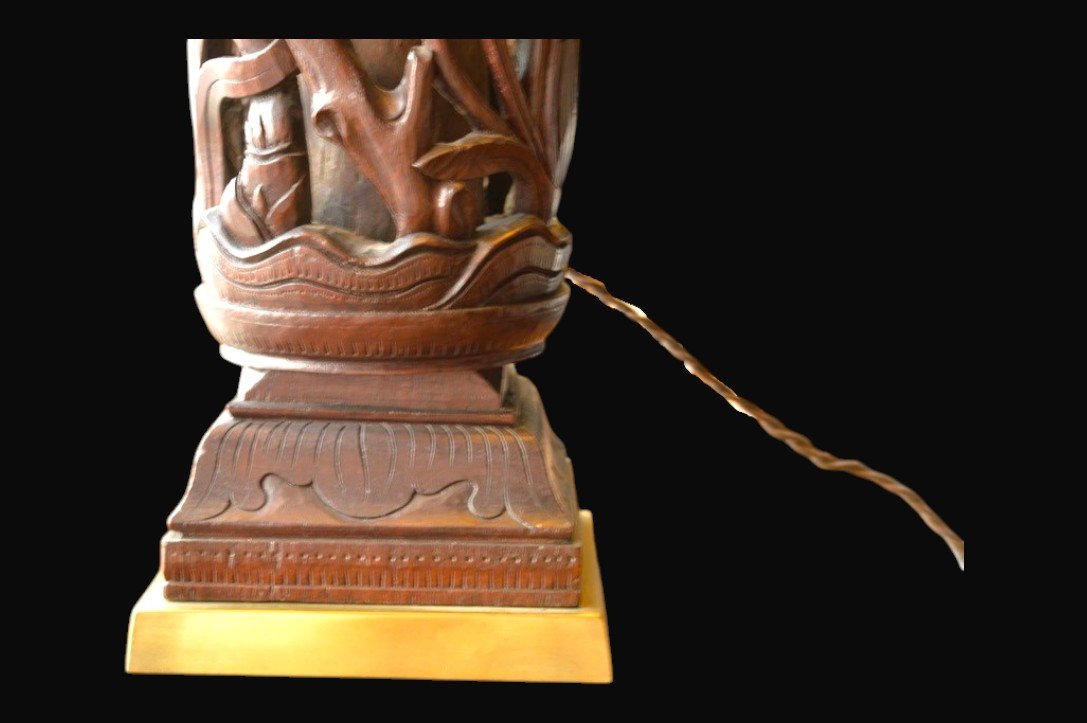 Lampe Art nouveau en bois sculpté ajouré – Circa 1920-photo-3