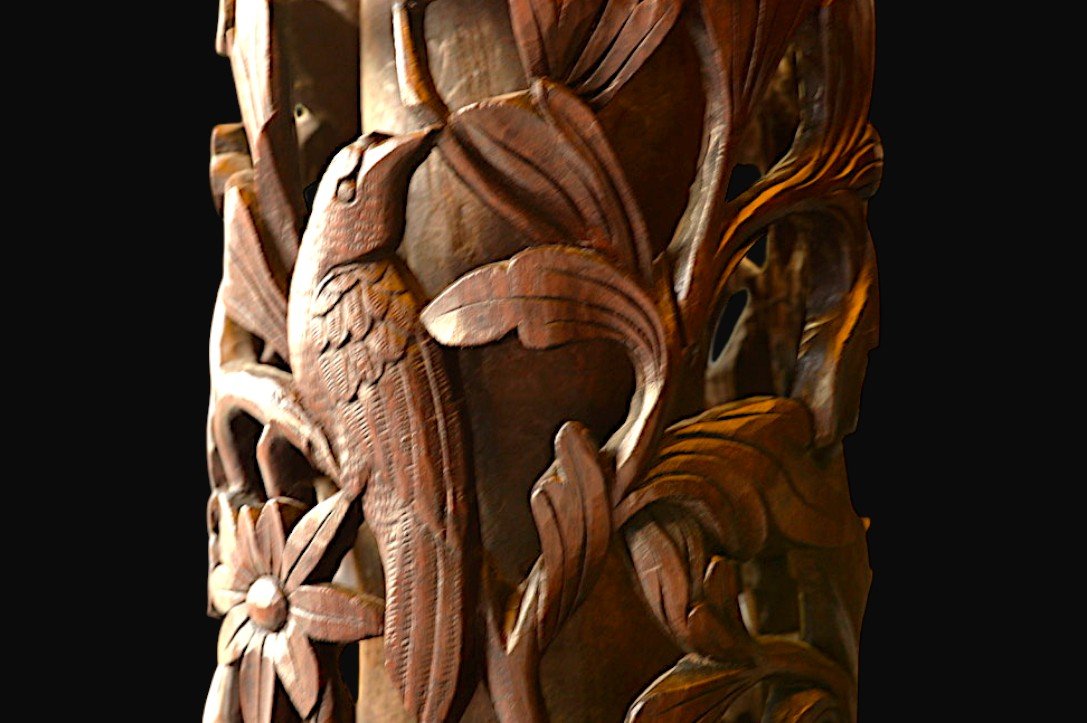 Lampe Art nouveau en bois sculpté ajouré – Circa 1920-photo-4