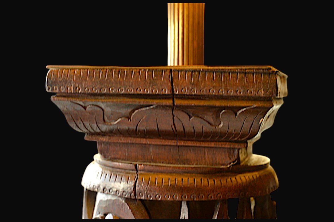 Lampe Art nouveau en bois sculpté ajouré – Circa 1920-photo-3