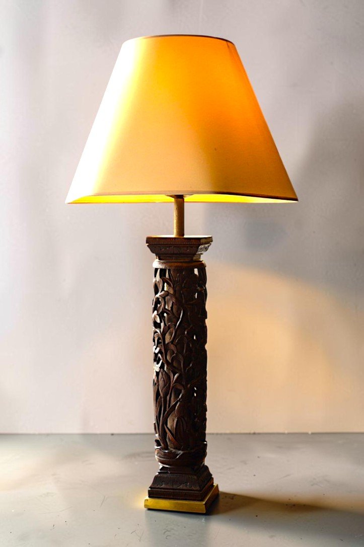 Lampe Art nouveau en bois sculpté ajouré – Circa 1920-photo-4