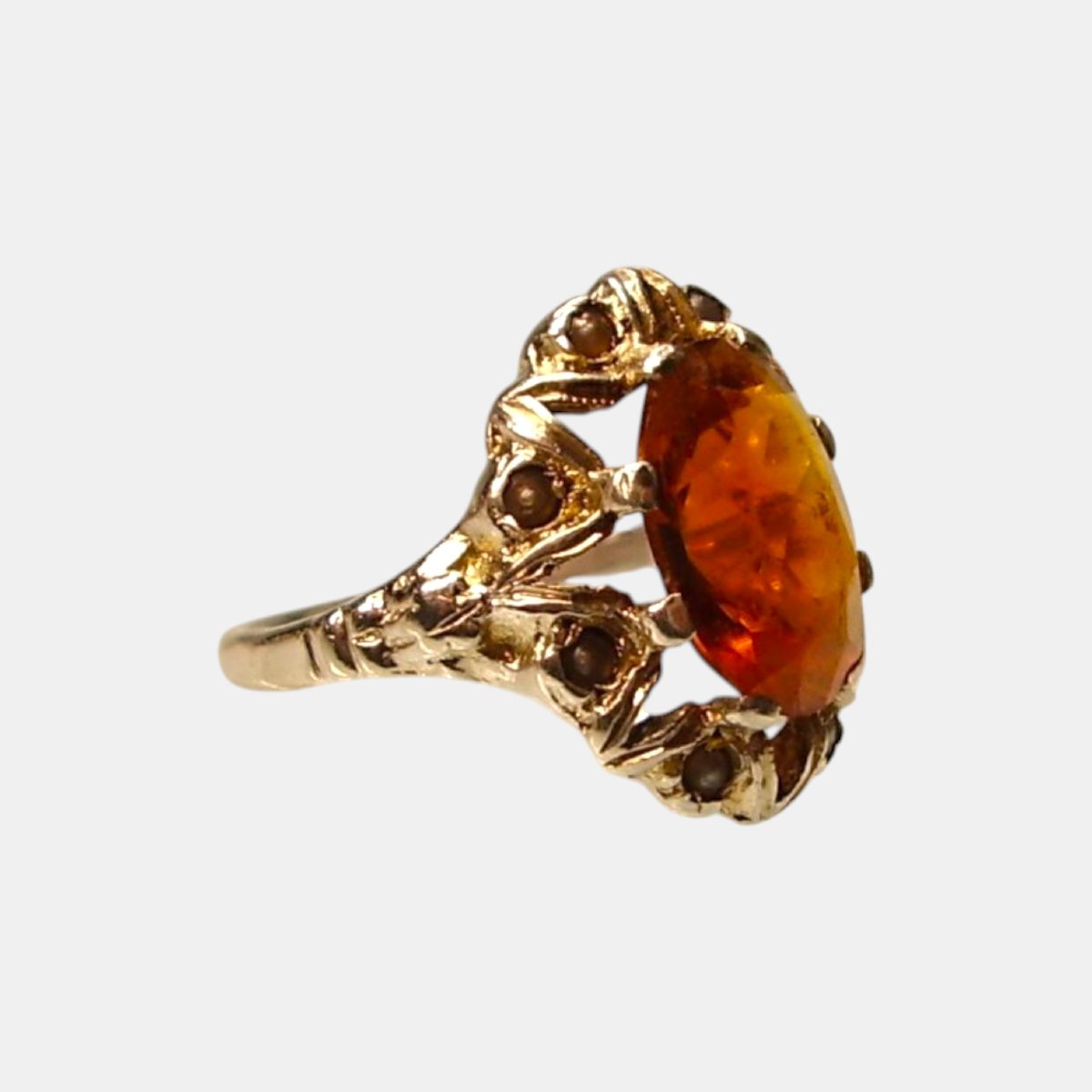 Bague victorienne en argent, spinelle synthétique couleur Madeira et perles fines – vers 1890-photo-3