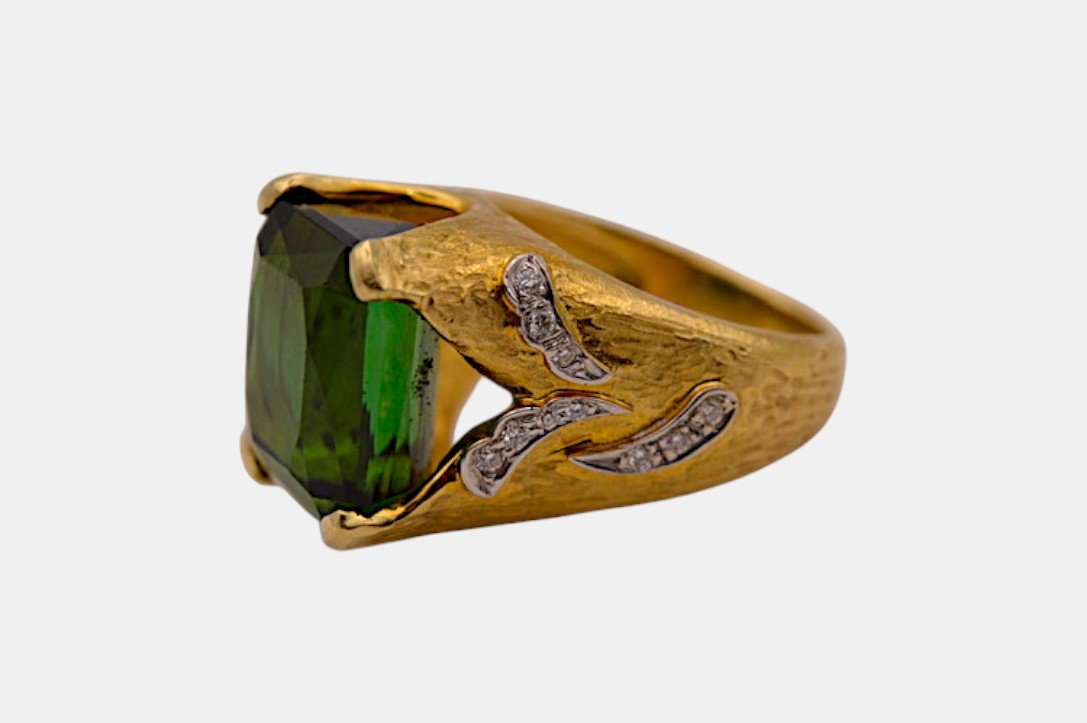 High-end Jewelry Ring In 18-karat Gold, Tourmaline, And Diamonds – Circa 1980-photo-2