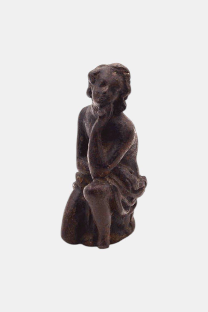 Jeune femme songeuse Bronze à patine brune - XIXᵉ siècle-photo-3