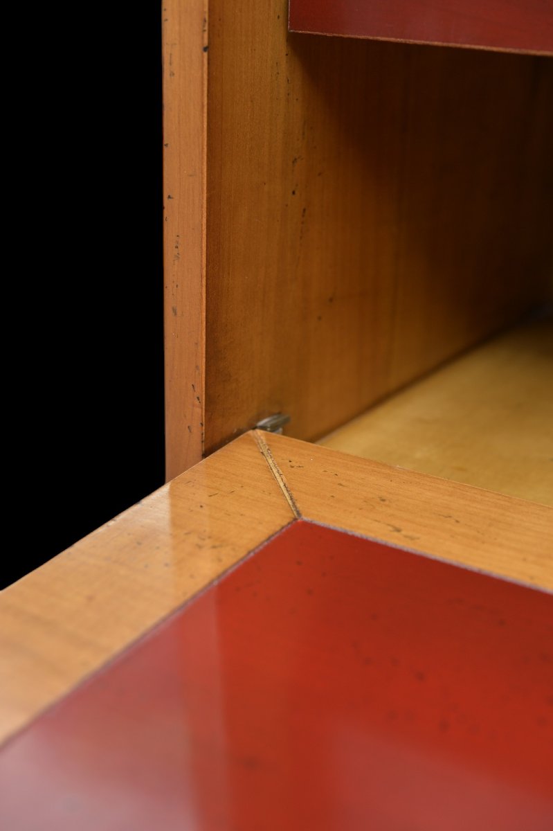 SECRÉTAIRE DESIGN FRANÇAIS EN MERISIER ET BOIS LAQUÉ NOIR, VERS 1960-photo-3