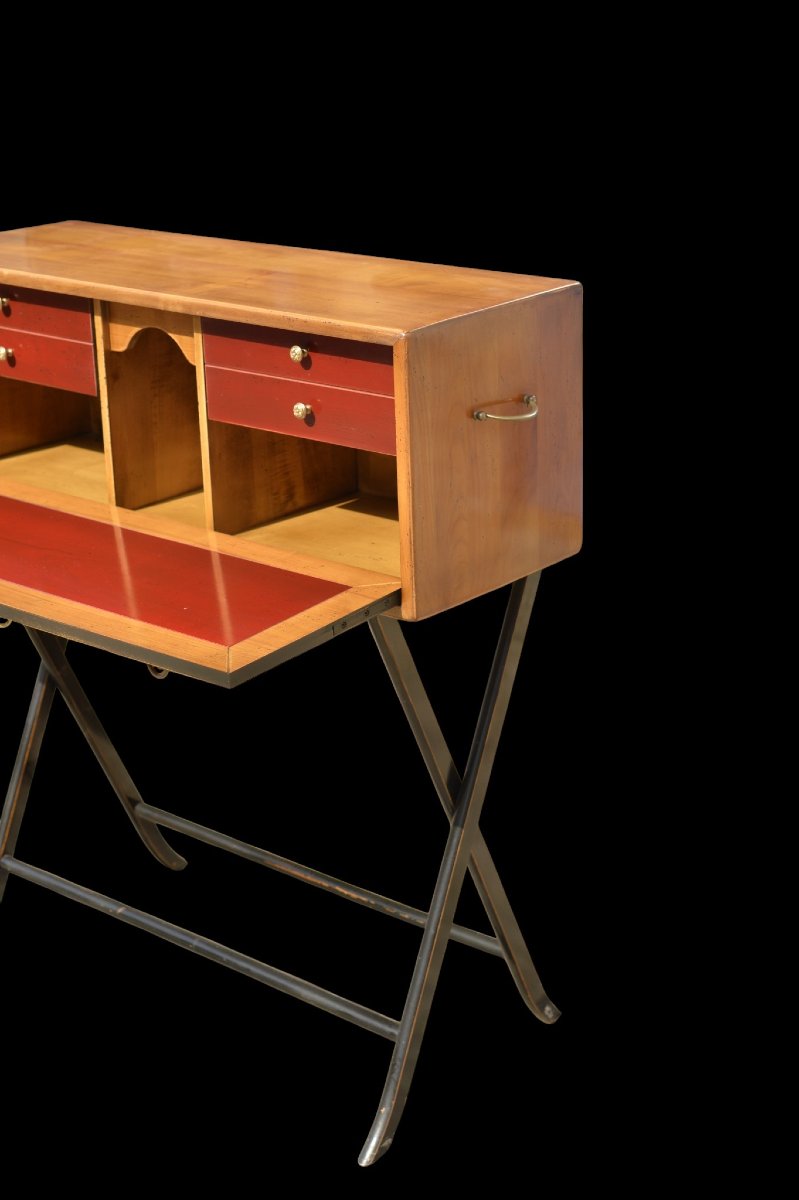 SECRÉTAIRE DESIGN FRANÇAIS EN MERISIER ET BOIS LAQUÉ NOIR, VERS 1960-photo-4